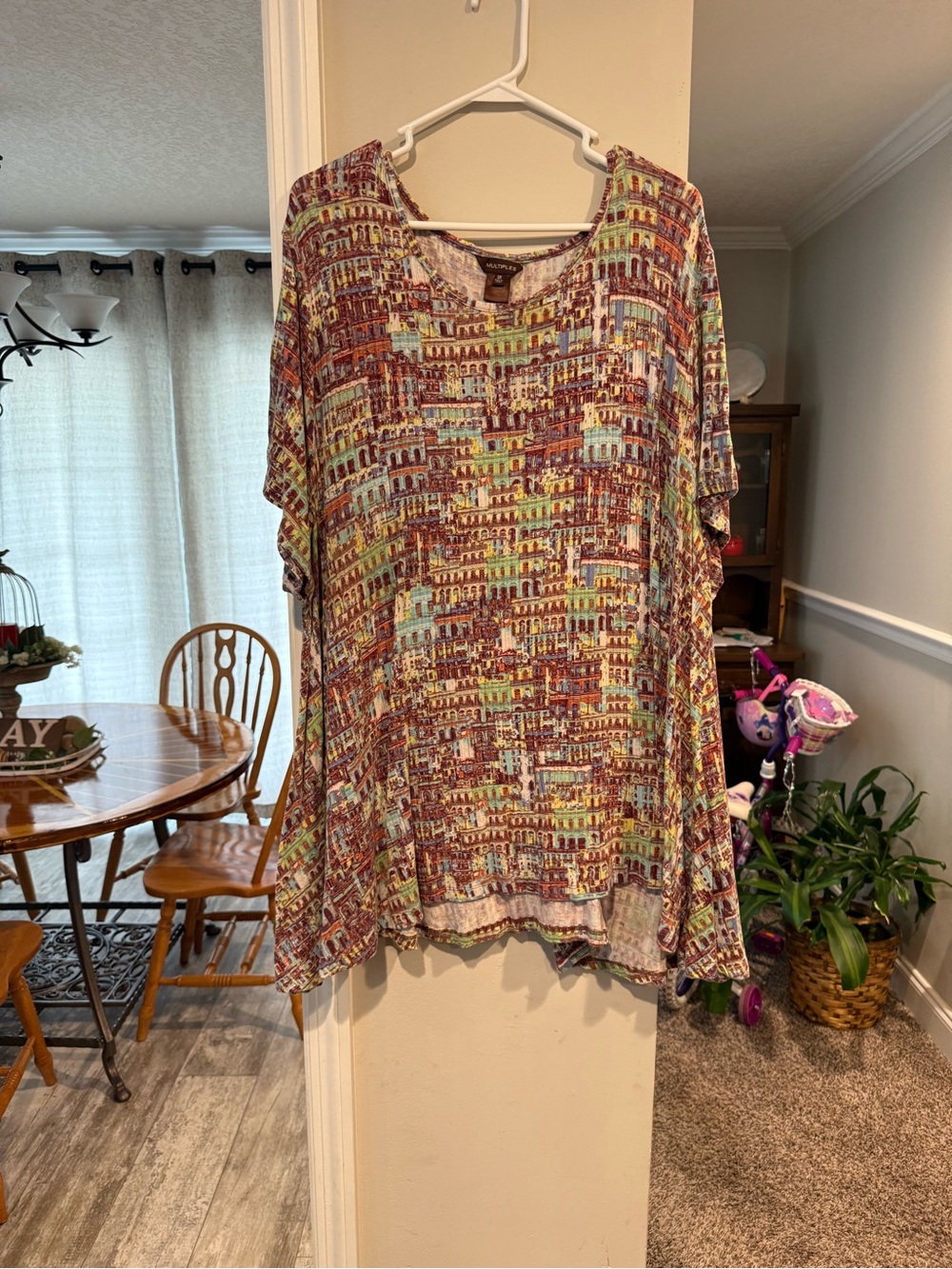 Relaxed Short-Sleeve Printed Tunic Top - Multi